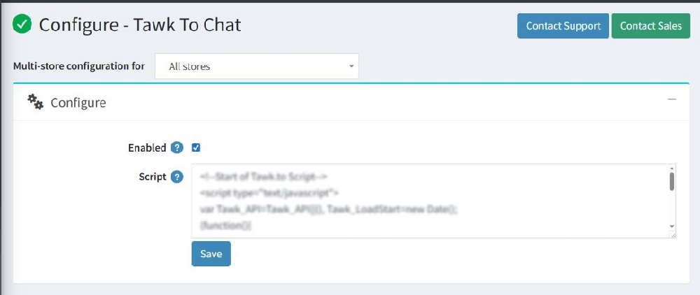 tawk. to live chat configuration page